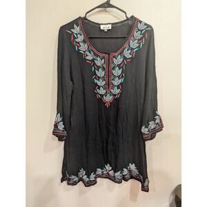 Black long sleeve tunic top with embroidery detail by A & A size M